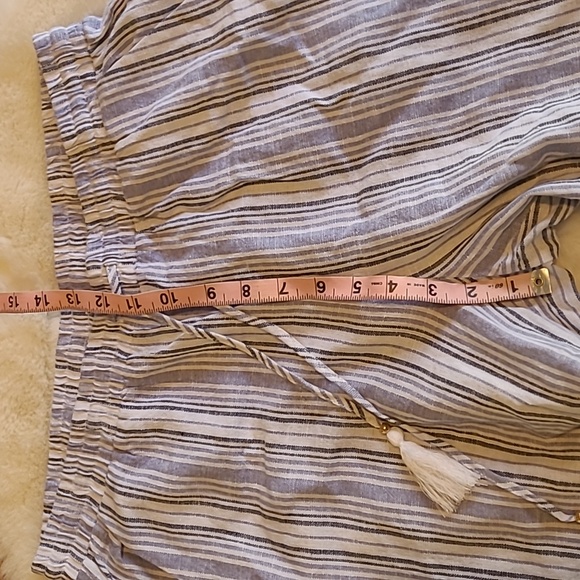 Ellen Tracy Blue & White Stripe Linen Blend Lightweight Summer Wide Leg Pants - Picture 11 of 13